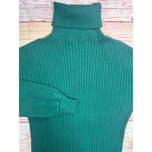 Anrabess Women's Green Ribbed Turtleneck Sweater Tunic Small - Picture 3 of 6